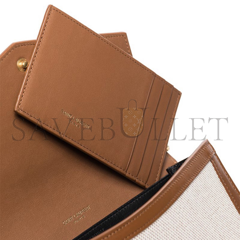 YSL UPTOWN CHAIN WALLET IN LEATHER AND CANVAS SHOULDER BAG 607788305236 (19*12*3cm)